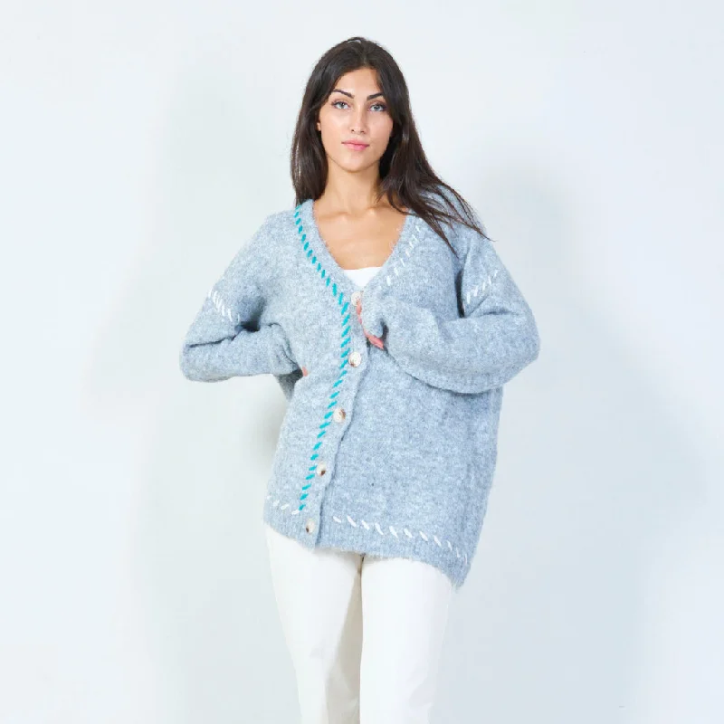 cardigan for fall nights -Cozy buttoned cardigan with stitch detailing wholesale