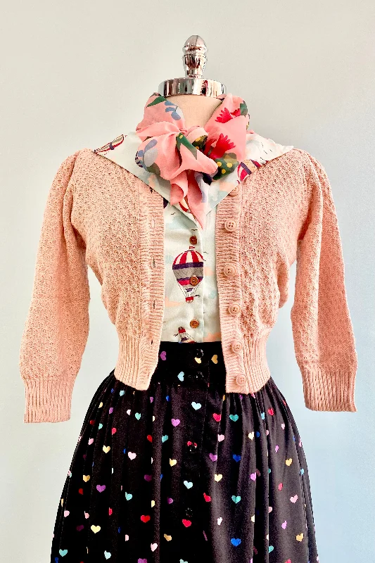 cardigan cropped design -Blush Puff Sleeve Cropped Cardigan