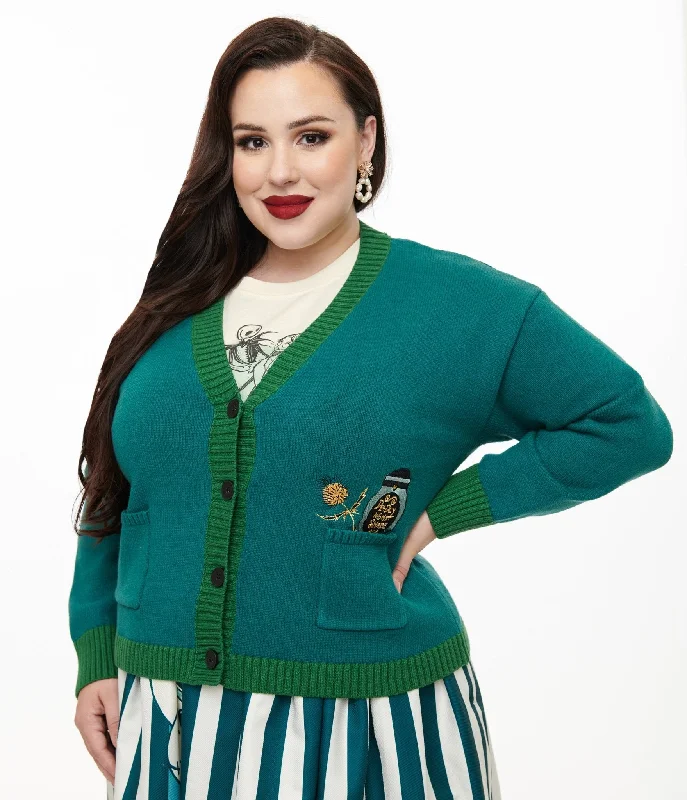 cardigan cheap online -Tim Burton's The Nightmare Before Christmas by Unique Vintage Plus Size Teal Deadly Night Shade Cardigan