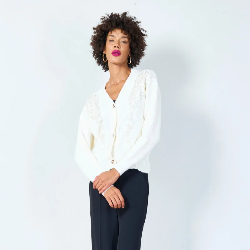 cardigan for work from home -Embellished button-up cardigan with sequin details wholesale