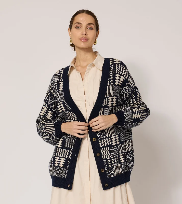 cardigan for gatherings -Feliz Cardigan | Blue & Cream