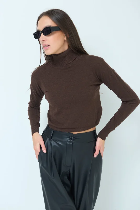 pullover sweater for outings -Fitted turtleneck crop sweater wholesale