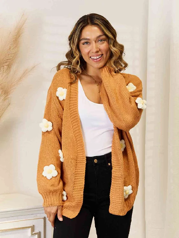 cardigan for lazy days -Flower Dropped Shoulder Open Front Cardigan