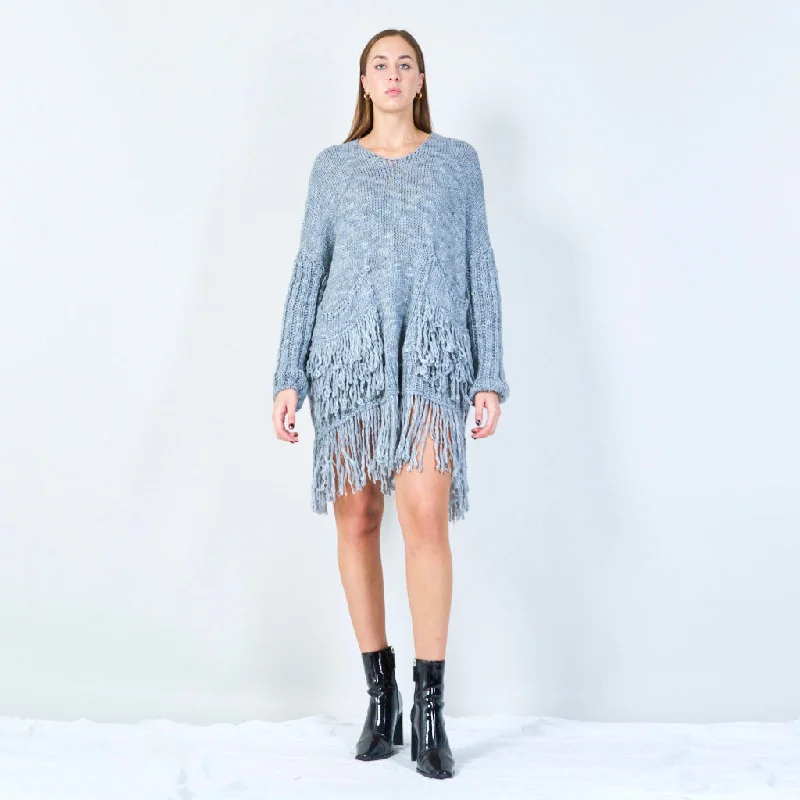 pullover sweater vintage -Fringe knit tunic sweater wholesale