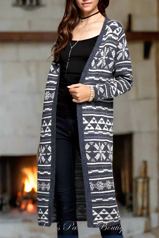 cardigan with panel -Fair Isle Cardigan Long Sweater - Navy