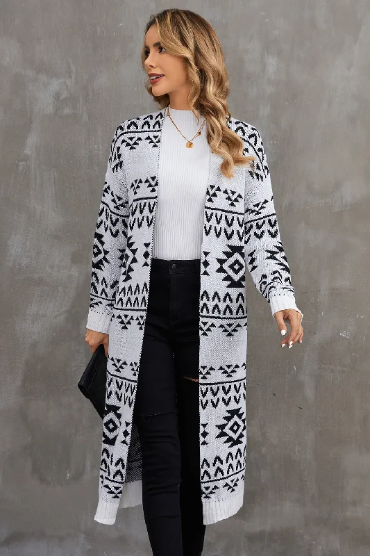 cardigan for mild weather -Geometric Open Front Longline Cardigan