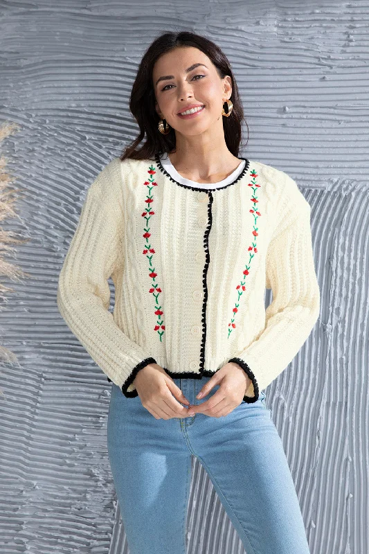 cardigan fuzzy knit -Graphic Cable-Knit Button Up Cardigan