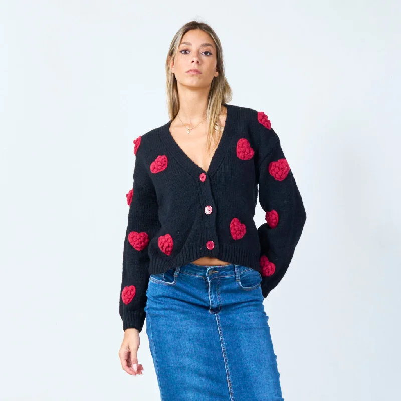 cardigan light knit -Heart patch button-up cardigan wholesale