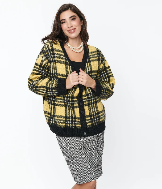 cardigan for mild nights -Hell Bunny Yellow & Black Plaid Cardigan