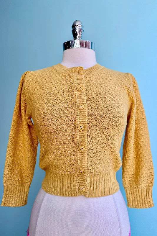 cardigan warm texture -Honey Puff Sleeve Cropped Cardigan