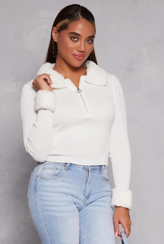 pullover sweater beige -Almost Famous Faux Fur Trim Sweater