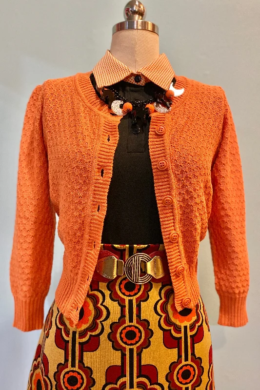 cardigan with border -Light Orange Puff Sleeve Cropped Cardigan