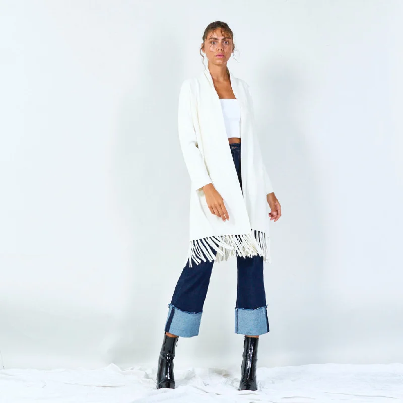 cardigan with lining -Long fringe cardigan with open front wholesale