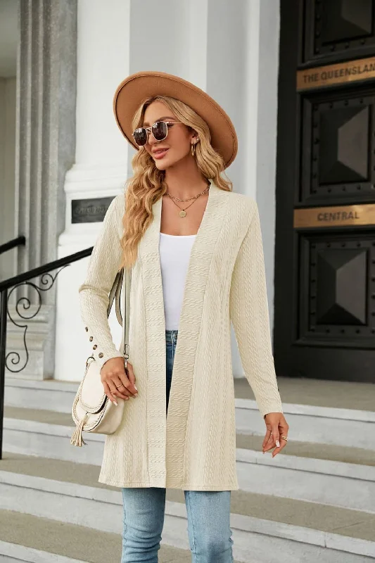 cardigan khaki green -Long Sleeve Open Front Cardigan