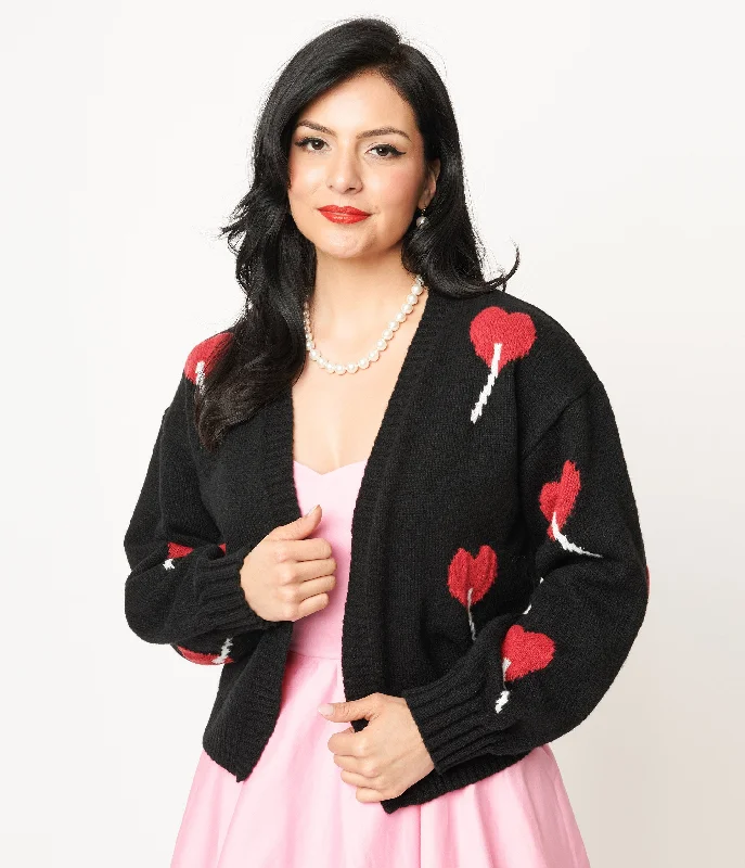 cardigan for home wear -Magnolia Place Black Heart Lollipop Open Cardigan