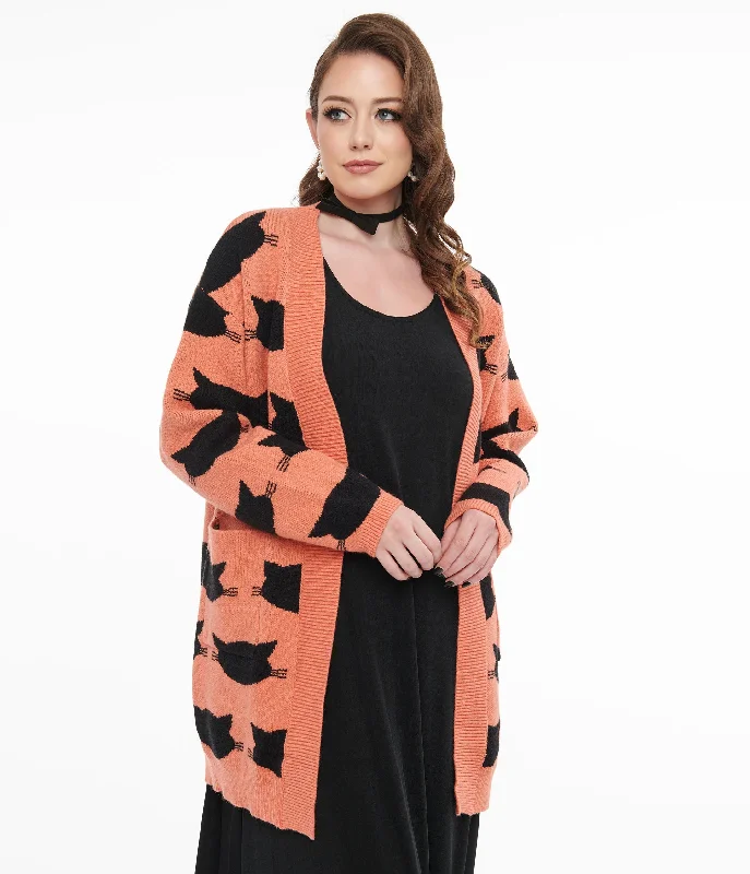 cardigan forest green -Magnolia Place Orange & Black Cat Cardigan