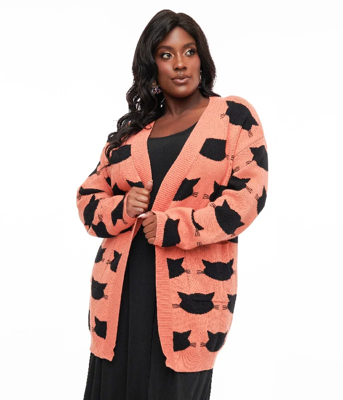 cardigan ruby red -Magnolia Place Plus Size Orange & Black Cat Cardigan