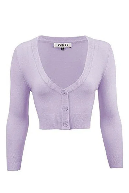 cardigan warm blend -MAK Sweaters Cropped Cardigan with 3/4 Sleeves in Lilac