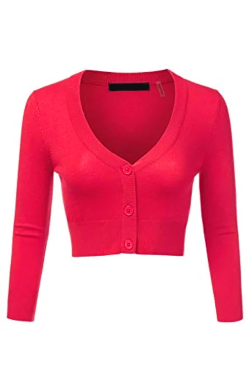 cardigan for cozy days -MAK Sweaters Cropped Cardigan with 3/4 Sleeves in Rose Pink