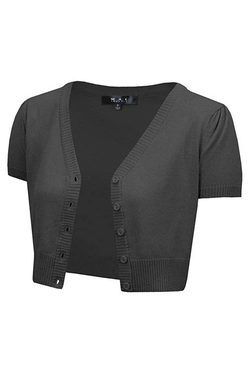 cardigan soft blend -MAK Sweaters Cropped Cardigan with Short Sleeves in Charcoal