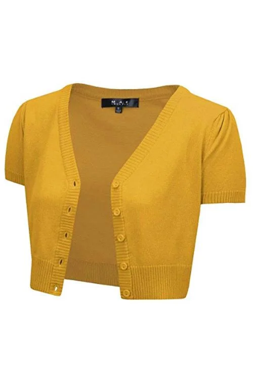 cardigan sea green -MAK Sweaters Cropped Cardigan with Short Sleeves in Honey Yellow