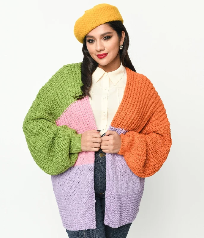 cardigan with knot -Multicolor Color Block Open Cardigan