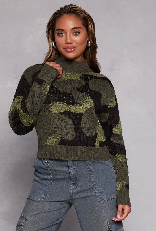 pullover sweater slate -Camo Mock Neck Pullover Sweater