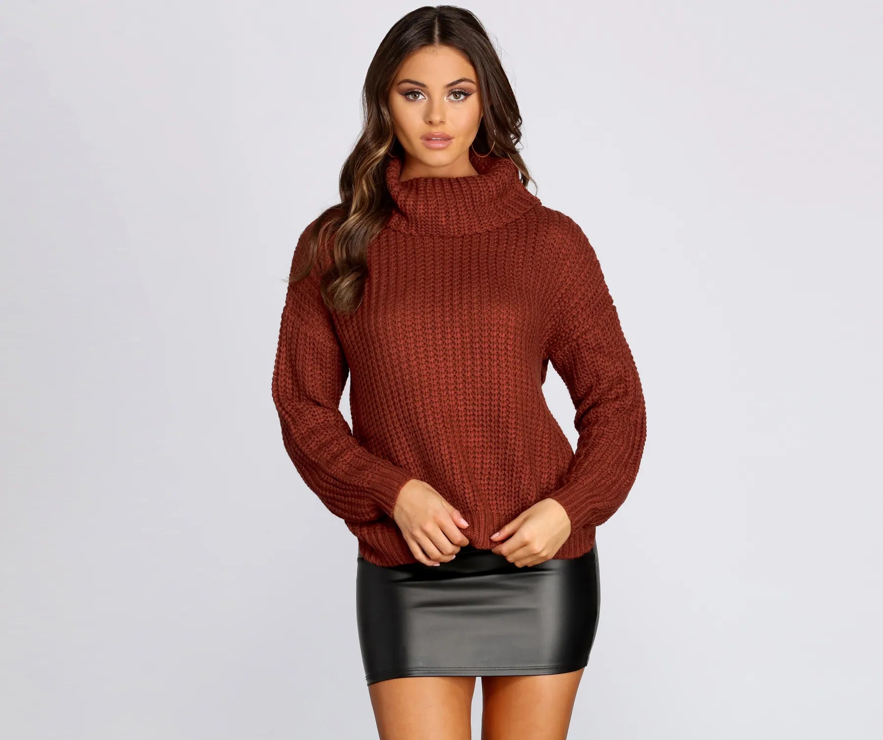 pullover sweater rust -Open Back Turtleneck Sweater