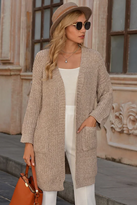 cardigan with detail -Open Front Drop Shoulder Cardigan with Pockets