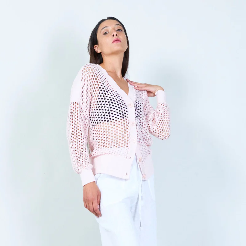 cardigan for cool evenings -Open-knit button-down cardigan wholesale