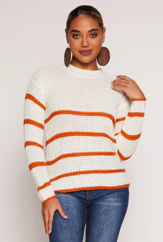 pullover sweater ribbed -Knit Striped Crew Neck Pullover Sweater