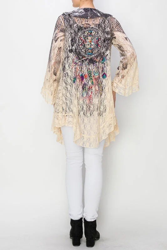 cardigan fuzzy blend -Origami Dreamcatcher Lace Cardigan with Ruffles