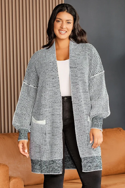 cardigan with pom poms -Plus Size Open Front Longline Cardigan