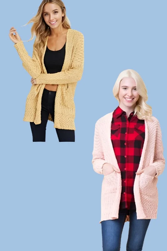 cardigan for calm nights -Popcorn Cardigan Sweater - Blush or Mustard