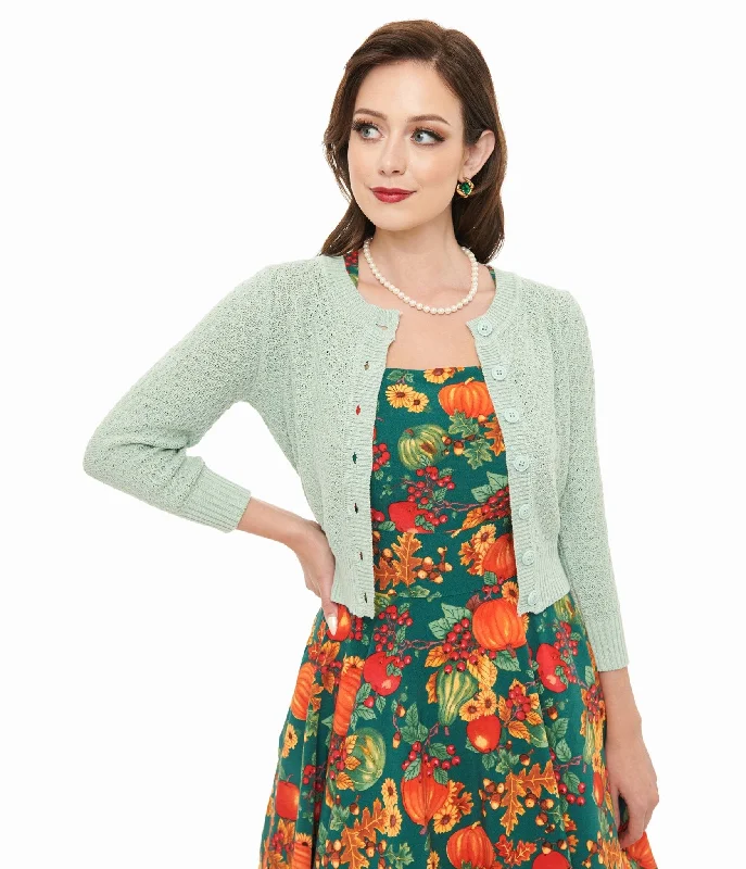 cardigan open front -Retro Style Aqua Crochet Cardigan