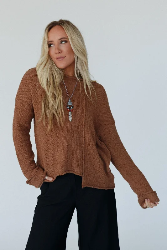 pullover sweater plush texture -Rosie Asymmetrical Sweater - Camel