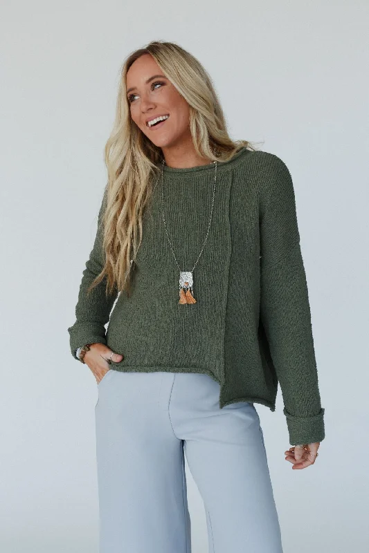 pullover sweater dust -Rosie Asymmetrical Sweater - Olive