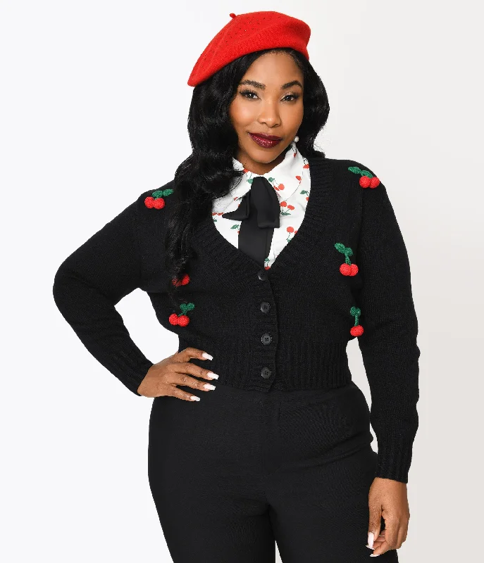 cardigan wine red -Smak Parlour Plus Size Black & Cherries Cardigan