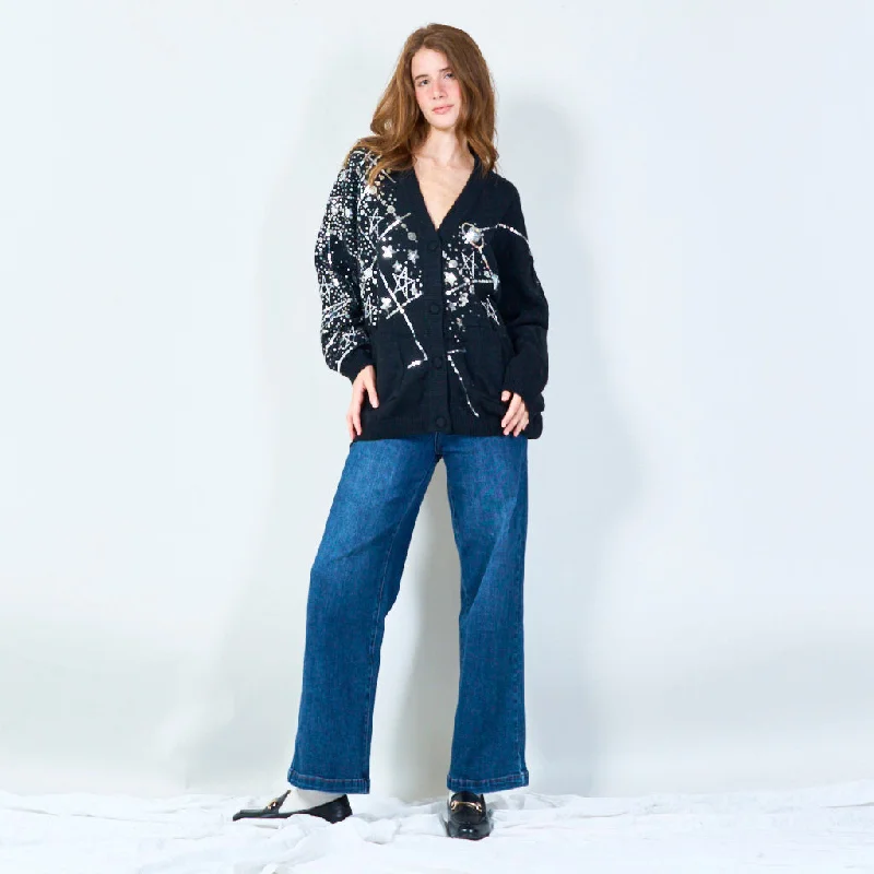 cardigan for outings -Starry sequin oversized cardigan wholesale