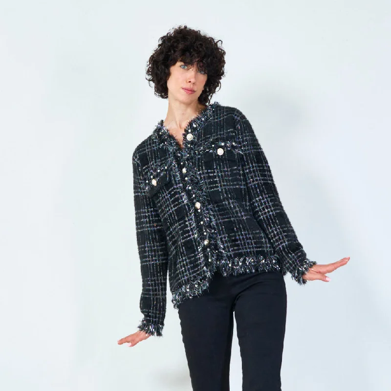 cardigan for home time -Textured plaid button-up cardigan wholesale