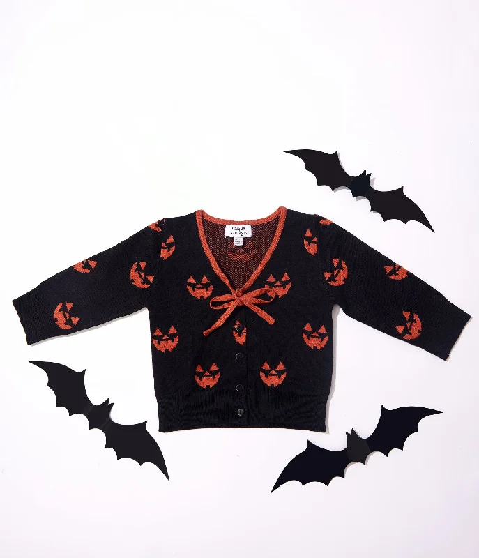 cardigan for home time -Unique Vintage Kids Black & Orange Pumpkin Crop Cardigan