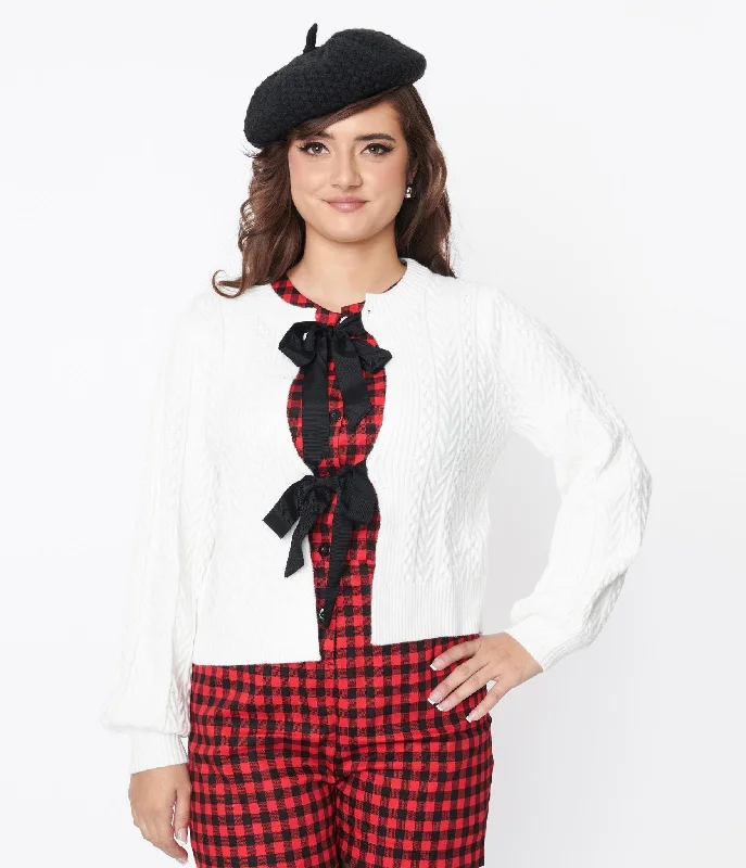 cardigan for lounge -White & Black Bow Tie Cardigan