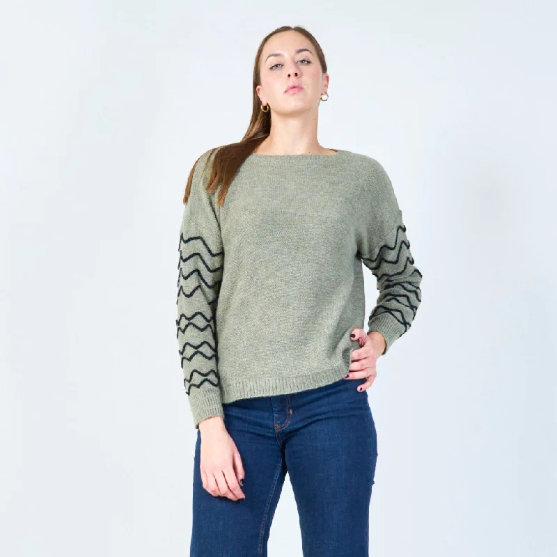 pullover sweater for dinner -Zigzag sleeve detail sweater wholesale