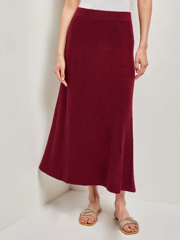 linen indigo skirts -A-Line Textural Stripe Cashmere Midi Skirt