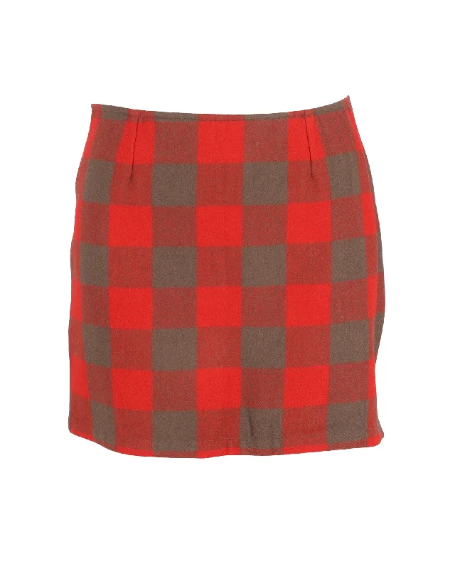 pleated white skirts -A.P.C. Checkered Mini Skirt in Red Wool