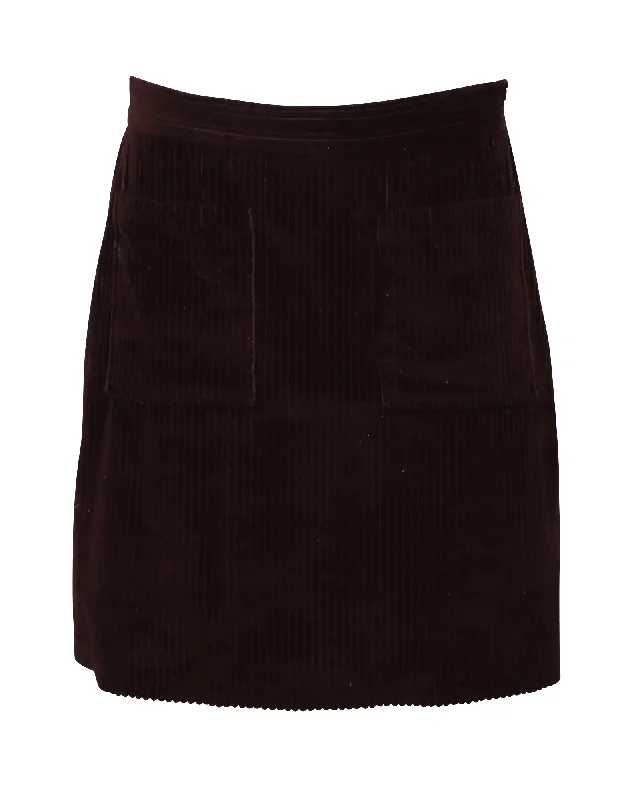 soft green skirts -A.P.C. Solene Corduroy Skirt in Burgundy Cotton