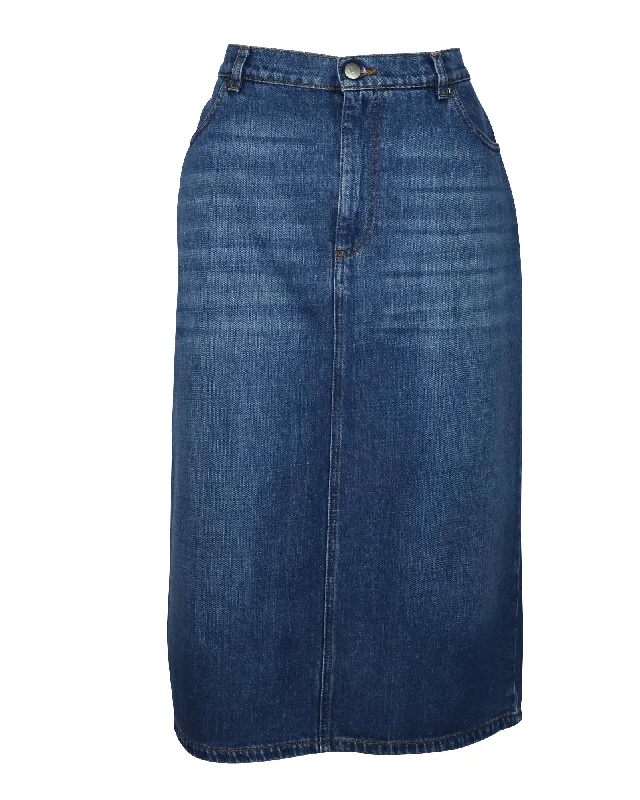 business indigo skirts -Alexa Chung Denim Midi Skirt in Blue Cotton