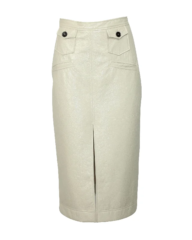 business brown skirts -Alexa Chung Midi Pencil Skirt in White Cream PVC