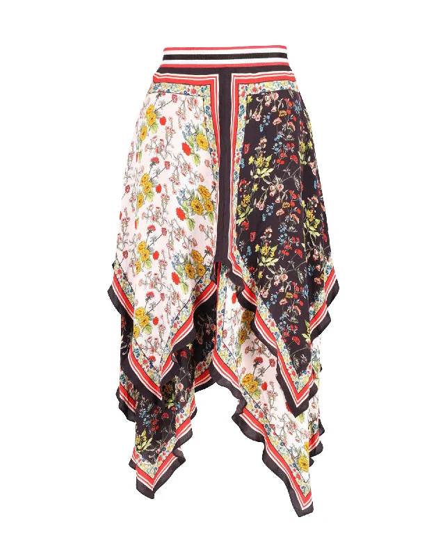 business teal skirts -Alice + Olivia Maura Tiered Hankderchief Hem Skirt in Multicolor Polyester