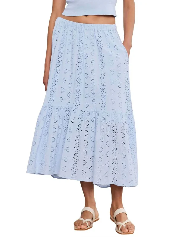 travel green skirts -Amelia Cotton Embroidered Skirt In Light Blue